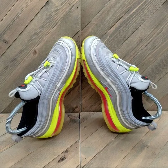 Nike Air Max 97 RFT GS Athletic Shoes Womens Size 6.5 Metallic Silver Volt‎