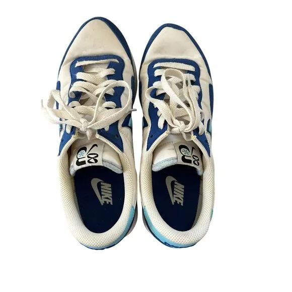 NIKE Air Pegasus 83 Double Swoosh Shoes Mens Sz 9 White Sail Old Royal Blue‎ EUC