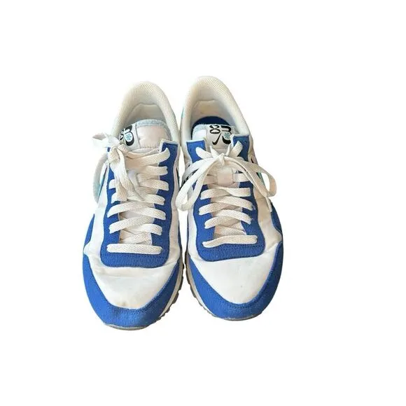 NIKE Air Pegasus 83 Double Swoosh Shoes Mens Sz 9 White Sail Old Royal Blue‎ EUC