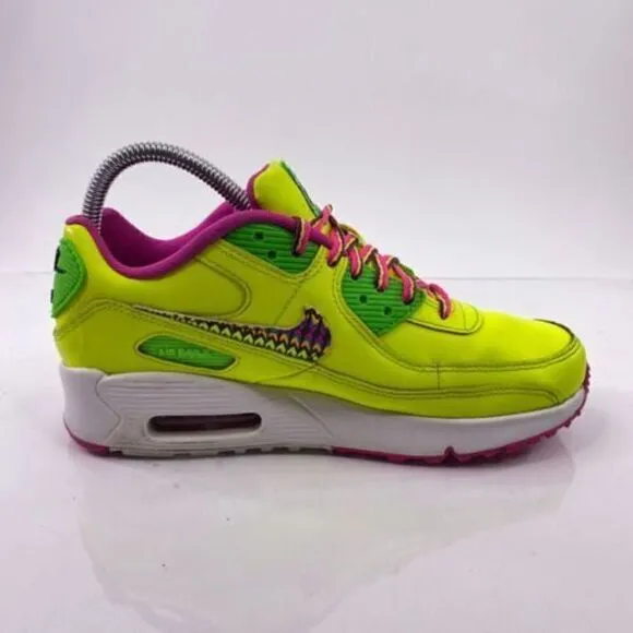 Nike Air Max 90 Leather GS Youth Size 5 Yellow Green Athletic Shoes CW5795-700