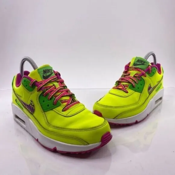 Nike Air Max 90 Leather GS Youth Size 5 Yellow Green Athletic Shoes CW5795-700