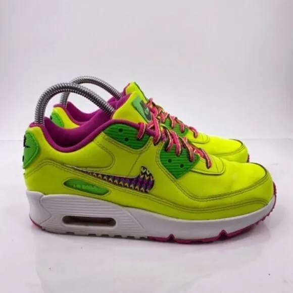 Nike Air Max 90 Leather GS Youth Size 5 Yellow Green Athletic Shoes CW5795-700