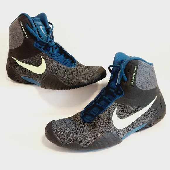 Nike Athletic Shoes in Dark Grayish-Brown with Teal Blue Laces