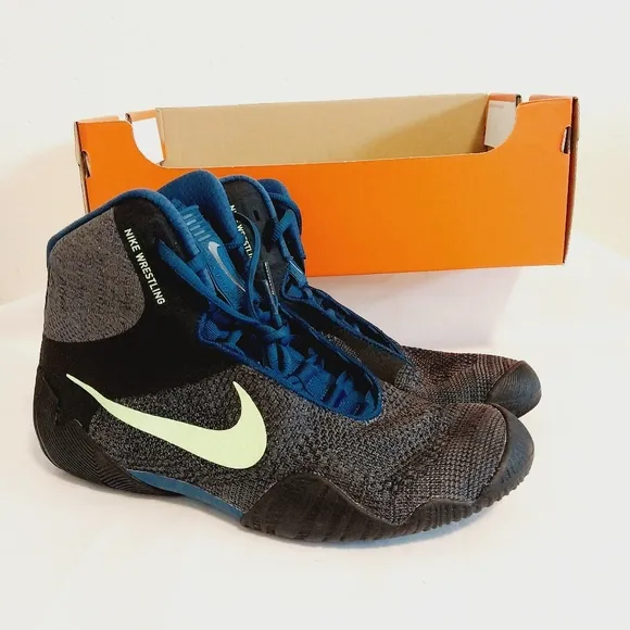 Nike Athletic Shoes in Dark Grayish-Brown with Teal Blue Laces