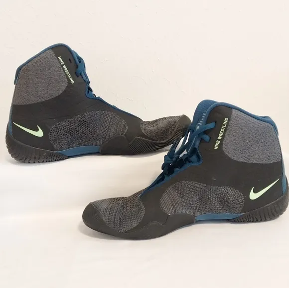 Nike Athletic Shoes in Dark Grayish-Brown with Teal Blue Laces