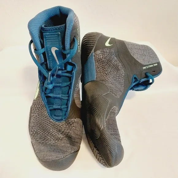 Nike Athletic Shoes in Dark Grayish-Brown with Teal Blue Laces