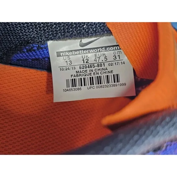 Nike Flyknit Lunar 2 Orange Blue Athletic Running Sneakers Shoes Mens Size 13