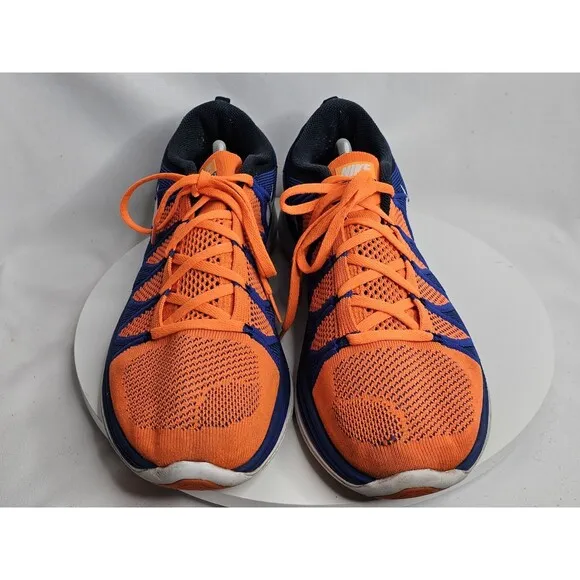 Nike Flyknit Lunar 2 Orange Blue Athletic Running Sneakers Shoes Mens Size 13