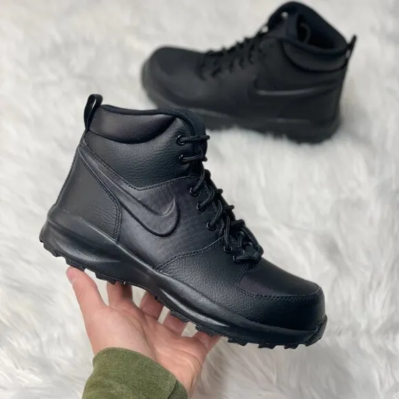 Nike Manoa Leather Mid GS Casual Boots Black BQ5372-001 NEW Multi Sz