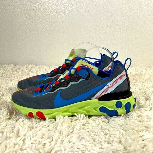 Nike Men Running Shoes React Element 55 SE Athletic Sneaker Blue Green Size 10.5