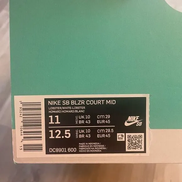 Nike SB Blazer Court Mid SB Lobster Men’s Size 11 New
