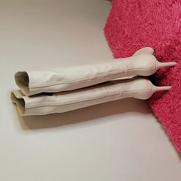 Nine West ivory tall leather stiletto boots womens size 10M