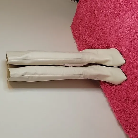 Nine West ivory tall leather stiletto boots womens size 10M