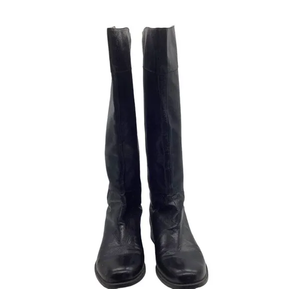 NINE WEST Vintage America Vacounter Black Leather Tall Riding Boots 9.5 Knee Zip