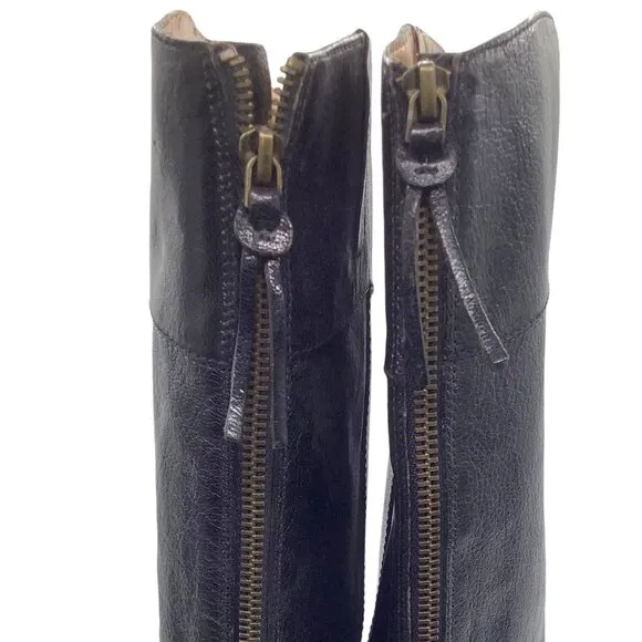 NINE WEST Vintage America Vacounter Black Leather Tall Riding Boots 9.5 Knee Zip