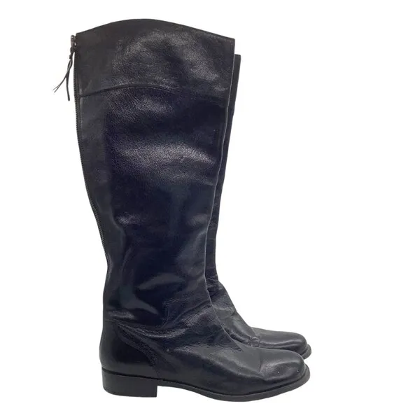 NINE WEST Vintage America Vacounter Black Leather Tall Riding Boots 9.5 Knee Zip