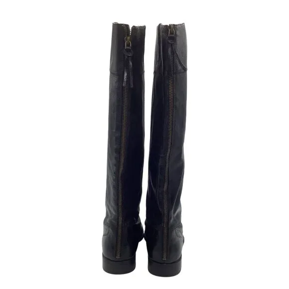 NINE WEST Vintage America Vacounter Black Leather Tall Riding Boots 9.5 Knee Zip
