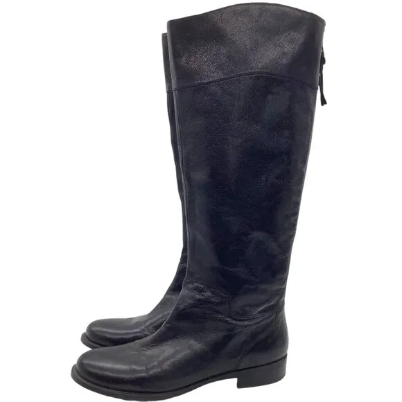 NINE WEST Vintage America Vacounter Black Leather Tall Riding Boots 9.5 Knee Zip