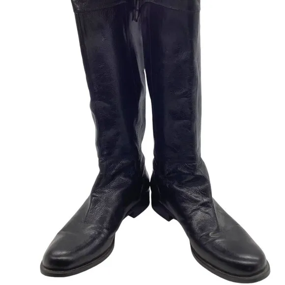 NINE WEST Vintage America Vacounter Black Leather Tall Riding Boots 9.5 Knee Zip