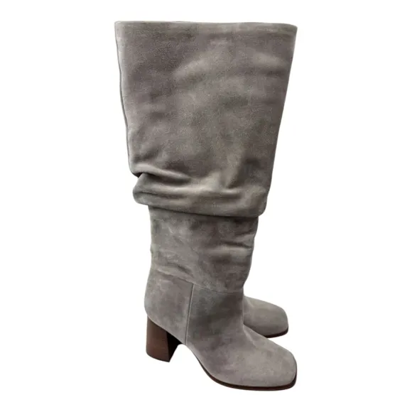 Nine West Women's Domaey Boots Medium Grey Slouch Suede Heeled Boots Size 12 New