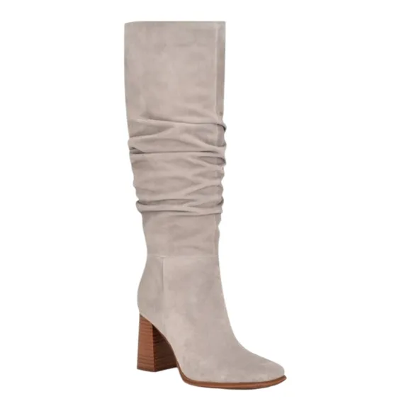 Nine West Women's Domaey Boots Medium Grey Slouch Suede Heeled Boots Size 12 New