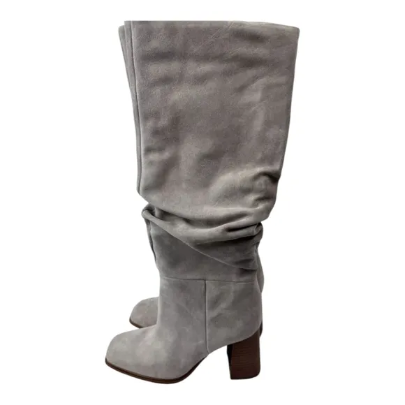 Nine West Women's Domaey Boots Medium Grey Slouch Suede Heeled Boots Size 12 New