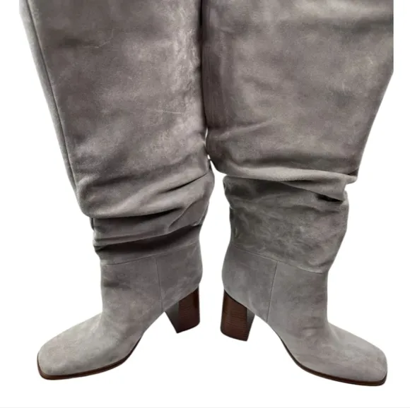 Nine West Women's Domaey Boots Medium Grey Slouch Suede Heeled Boots Size 12 New