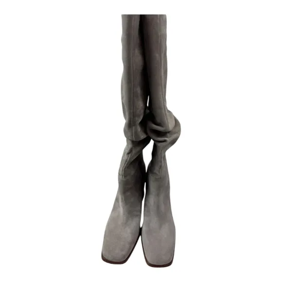 Nine West Women's Domaey Boots Medium Grey Slouch Suede Heeled Boots Size 12 New