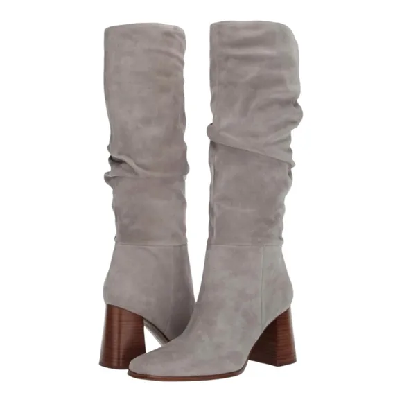 Nine West Women's Domaey Boots Medium Grey Slouch Suede Heeled Boots Size 12 New