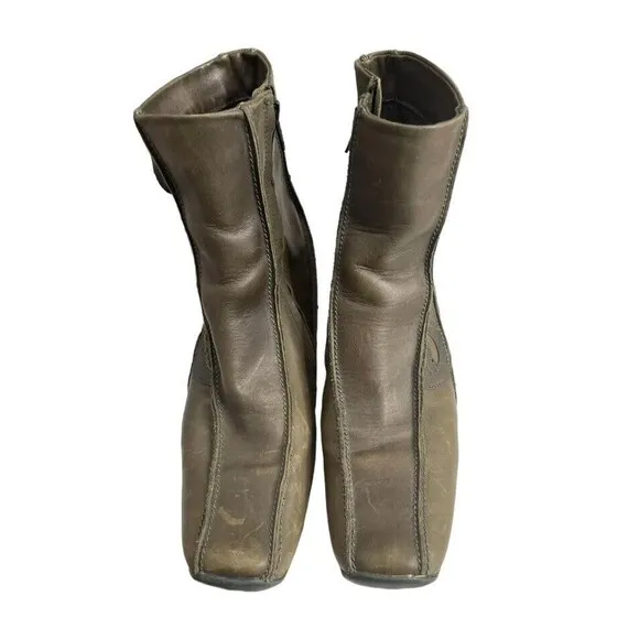 No Name Women's Boots French Luxury Green Leather Square Toe Side Zip 9.5