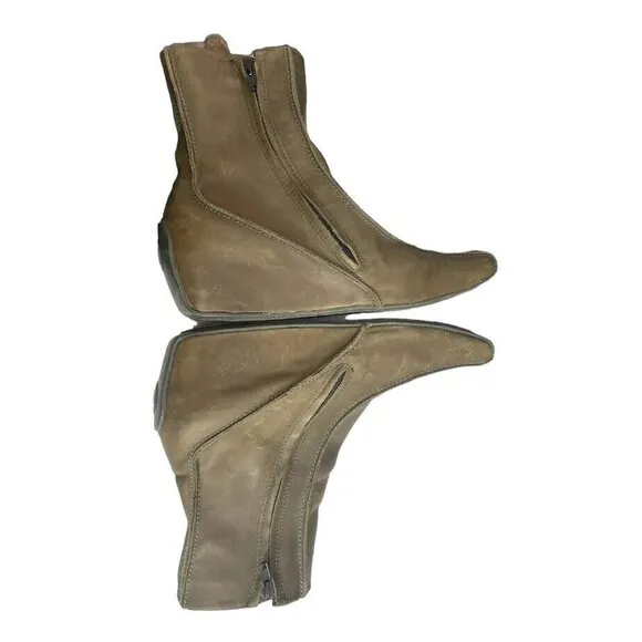 No Name Women's Boots French Luxury Green Leather Square Toe Side Zip 9.5