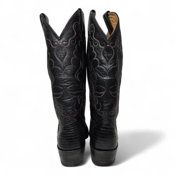 Nocona Black Lizard Boots Women's Cowgirl Western Rodeo Tall Pointed Narrow 7A