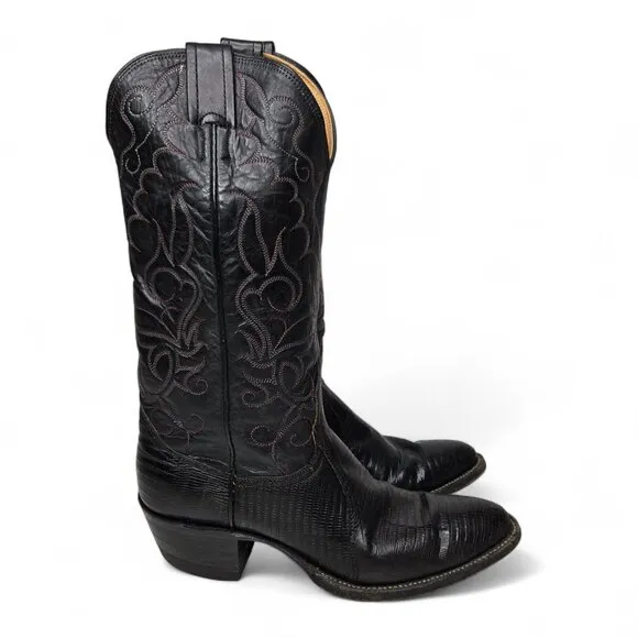 Nocona Black Lizard Boots Women's Cowgirl Western Rodeo Tall Pointed Narrow 7A