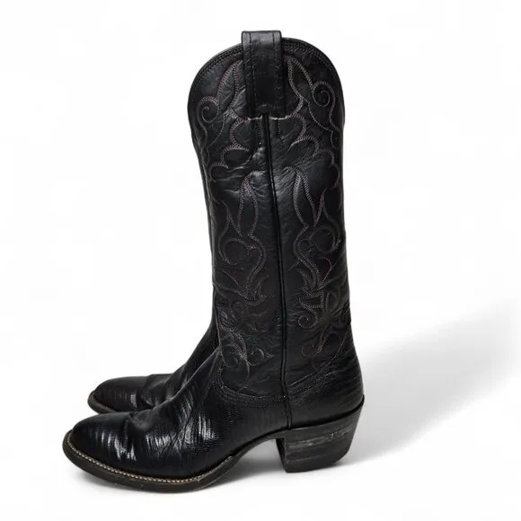 Nocona Black Lizard Boots Women's Cowgirl Western Rodeo Tall Pointed Narrow 7A