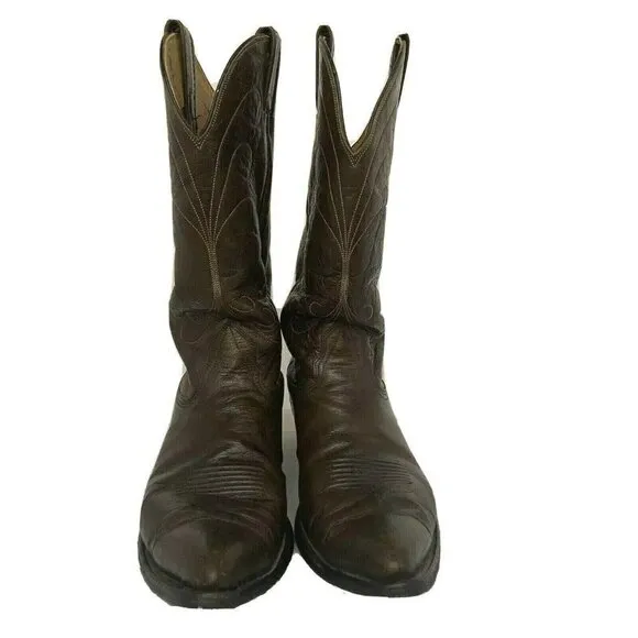 Nocona Mens Brown Leather Cowboy Western Country Work Boots US 9.5B Pull On