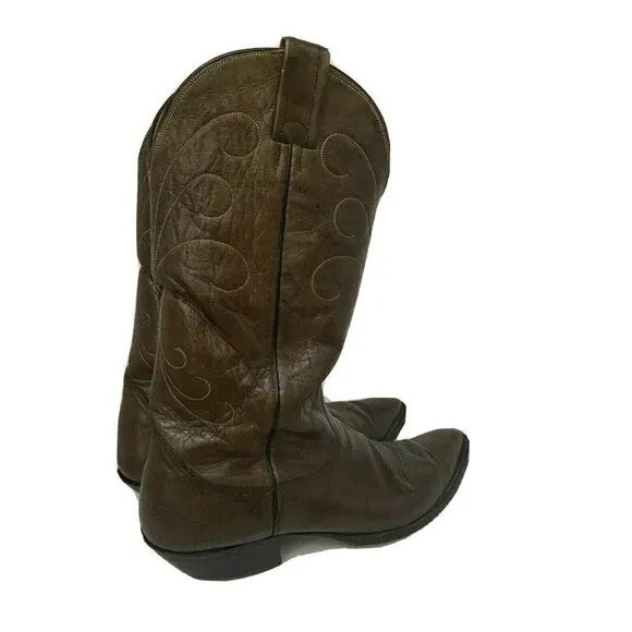 Nocona Mens Brown Leather Cowboy Western Country Work Boots US 9.5B Pull On
