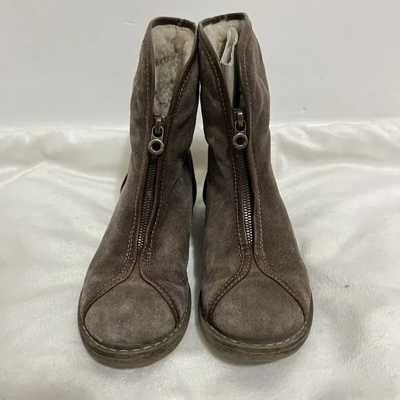 Nursace Booties Size EU 37/ US 6.5 Brown Suede Leather Boots Ankle Fur Lined