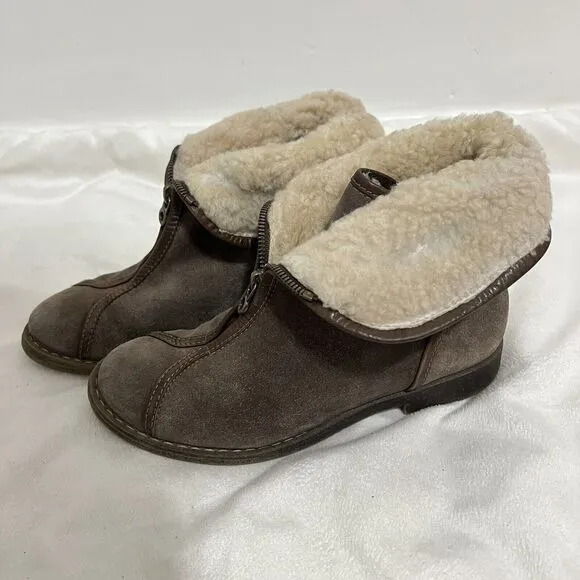 Nursace Booties Size EU 37/ US 6.5 Brown Suede Leather Boots Ankle Fur Lined