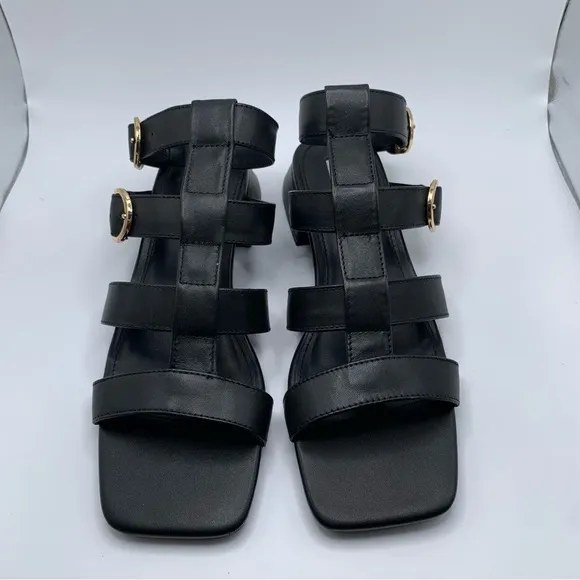 NWB Steve Madden Aylin Fisherman Heeled Sandals black leather size 7.5 671