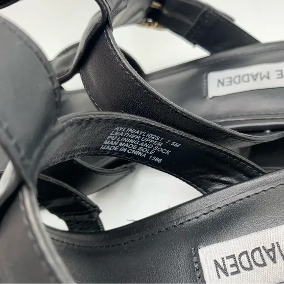 NWB Steve Madden Aylin Fisherman Heeled Sandals black leather size 7.5 671