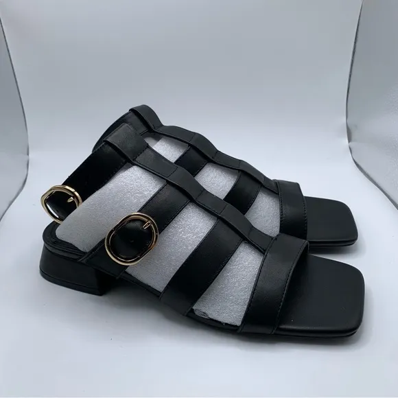 NWB Steve Madden Aylin Fisherman Heeled Sandals black leather size 7.5 671