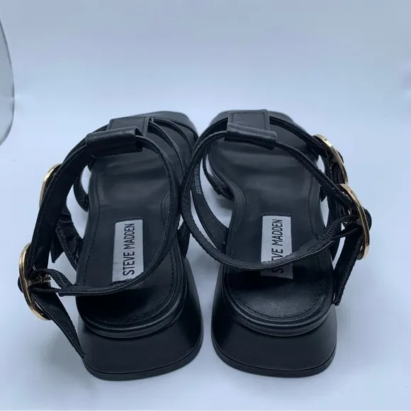 NWB Steve Madden Aylin Fisherman Heeled Sandals black leather size 7.5 671