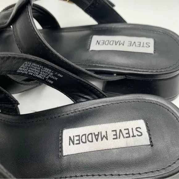 NWB Steve Madden Aylin Fisherman Heeled Sandals black leather size 7.5 671