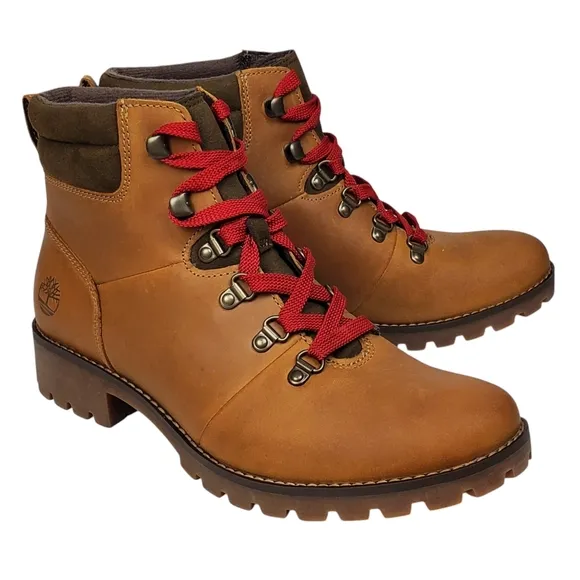 NWB Timberland Ellendale mid leather lace up hiker boots wheat full grain brown