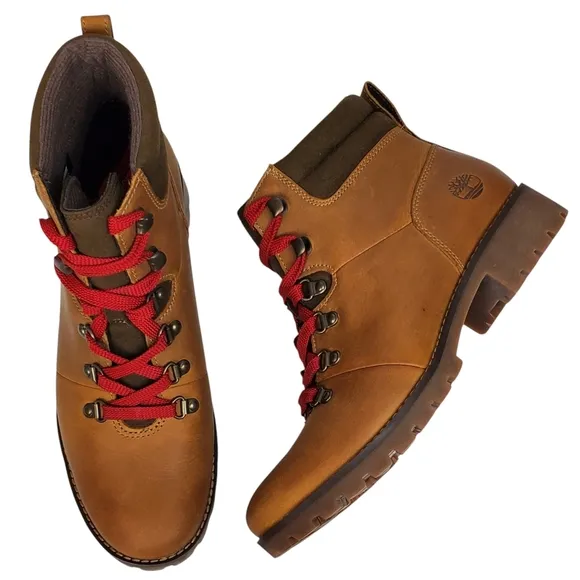 NWB Timberland Ellendale mid leather lace up hiker boots wheat full grain brown