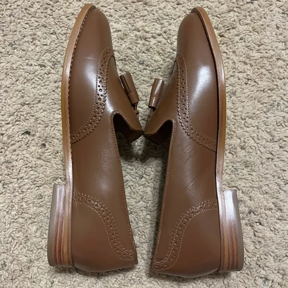 NWOB Talbots Leighton Tasseled Leather Brogue Loafers Cognac Brown Shoes 7.5