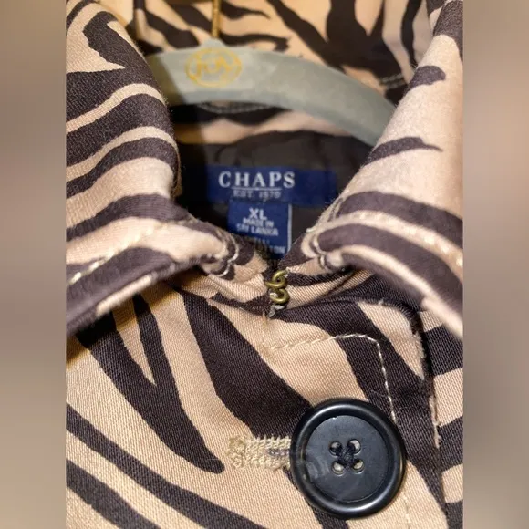 NWOT - CHAPS BY RALPH LAUREN ZEBRA PRINT BELTED TRENCHCOAT - BROWN &amp; TAN🤩🛍️🤩