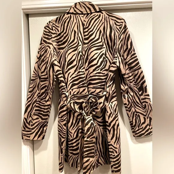 NWOT - CHAPS BY RALPH LAUREN ZEBRA PRINT BELTED TRENCHCOAT - BROWN &amp; TAN🤩🛍️🤩