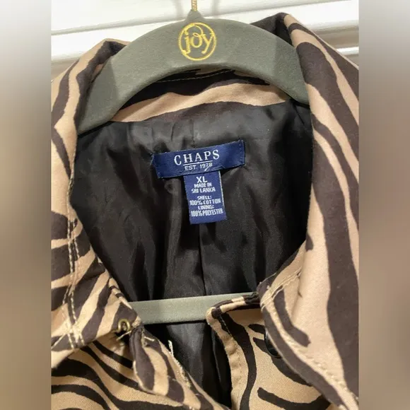 NWOT - CHAPS BY RALPH LAUREN ZEBRA PRINT BELTED TRENCHCOAT - BROWN &amp; TAN🤩🛍️🤩