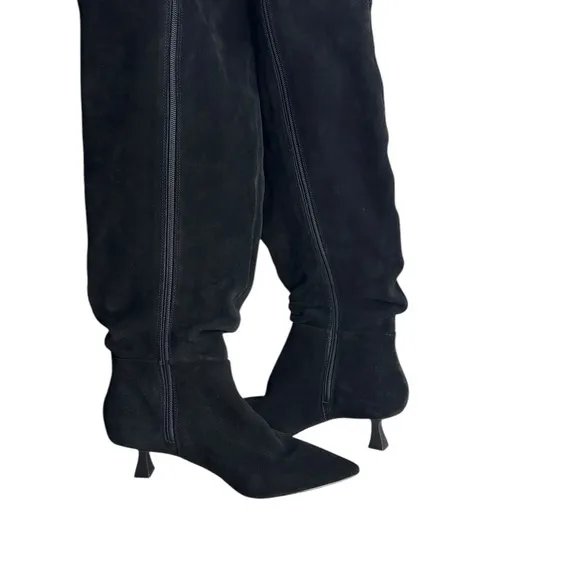 NWOT Gianni Bini Black Suede Tall Slouchy Kitten Heel Boots Size 7.5